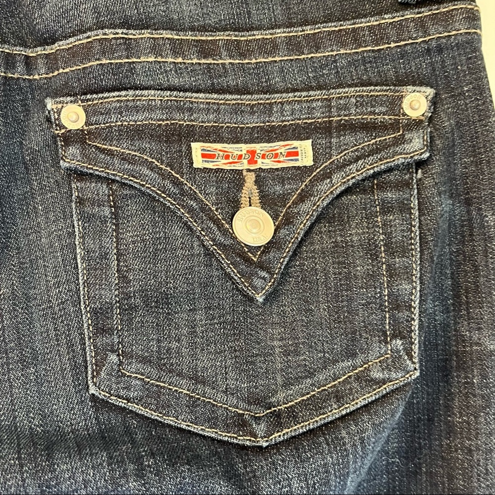 Hudson Signature Petite Bootcut Jeans Sz 28 Dark Wash Stretch Button Flap
